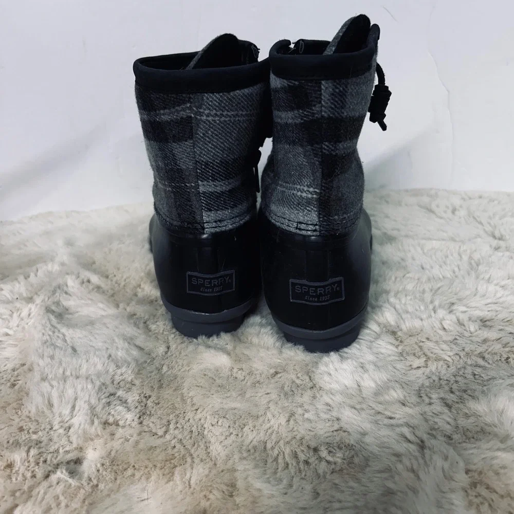 Sperry Womens‎ Duck Boots Plaid Wool Blend Side Zip Waterproof Winter Sz 9